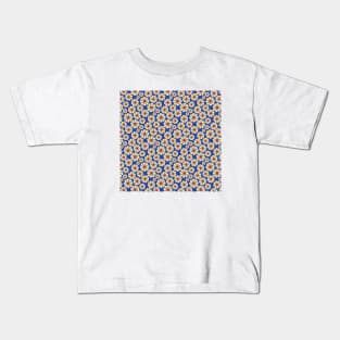 Blue & Yellow Floral Pattern Kids T-Shirt